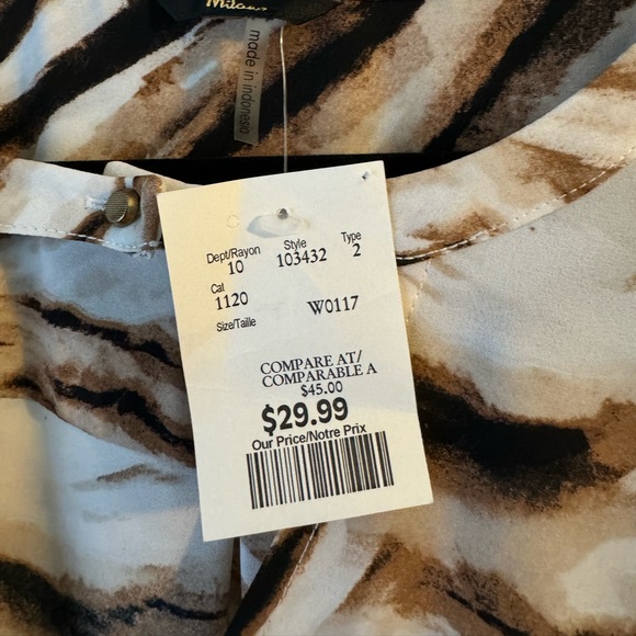 Tan and White Zebra Print Blouse - Picture 4 of 14